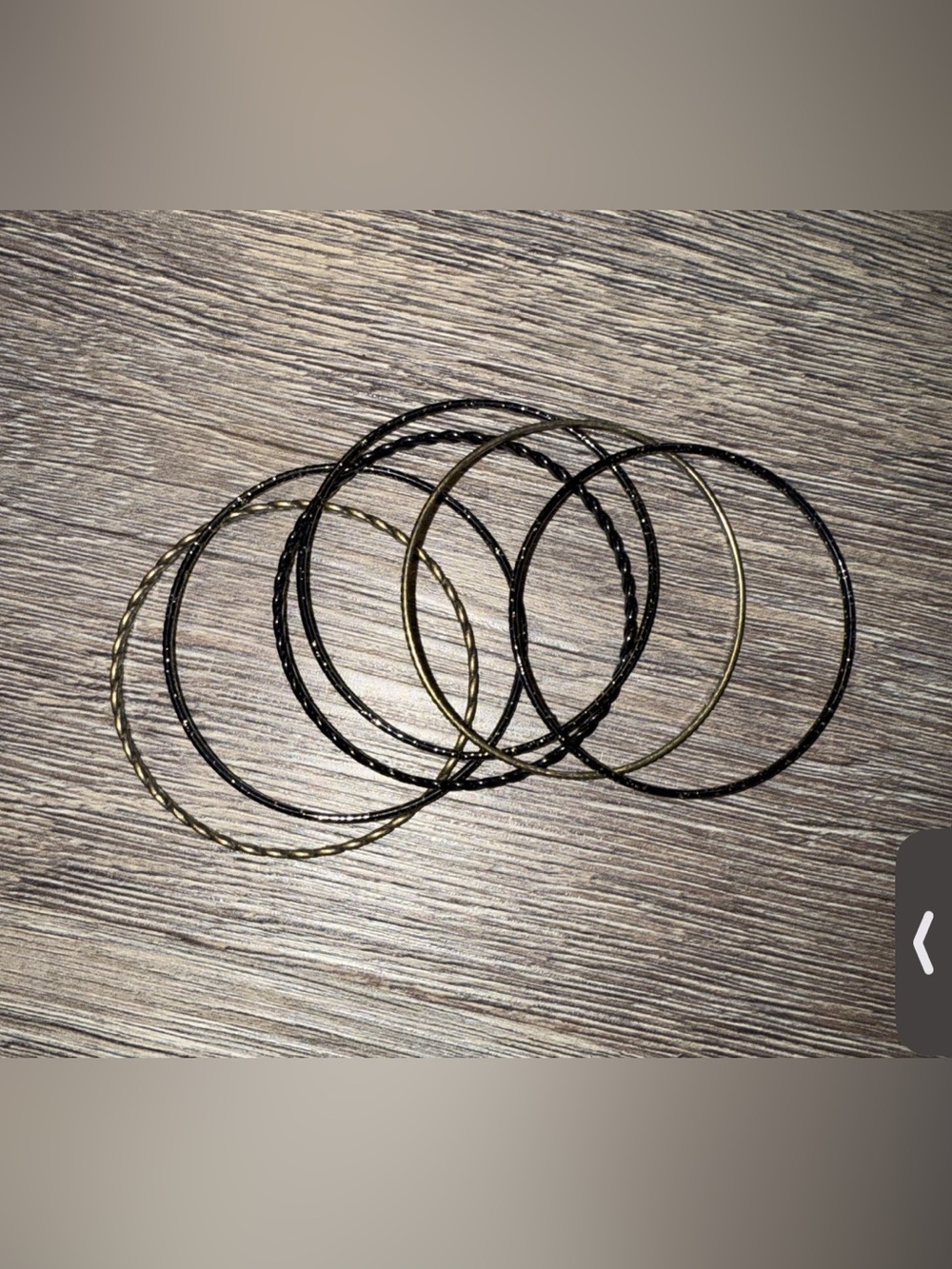 6 Stackable Bangle Bracelets - Black Sparkle & Gold/Brass